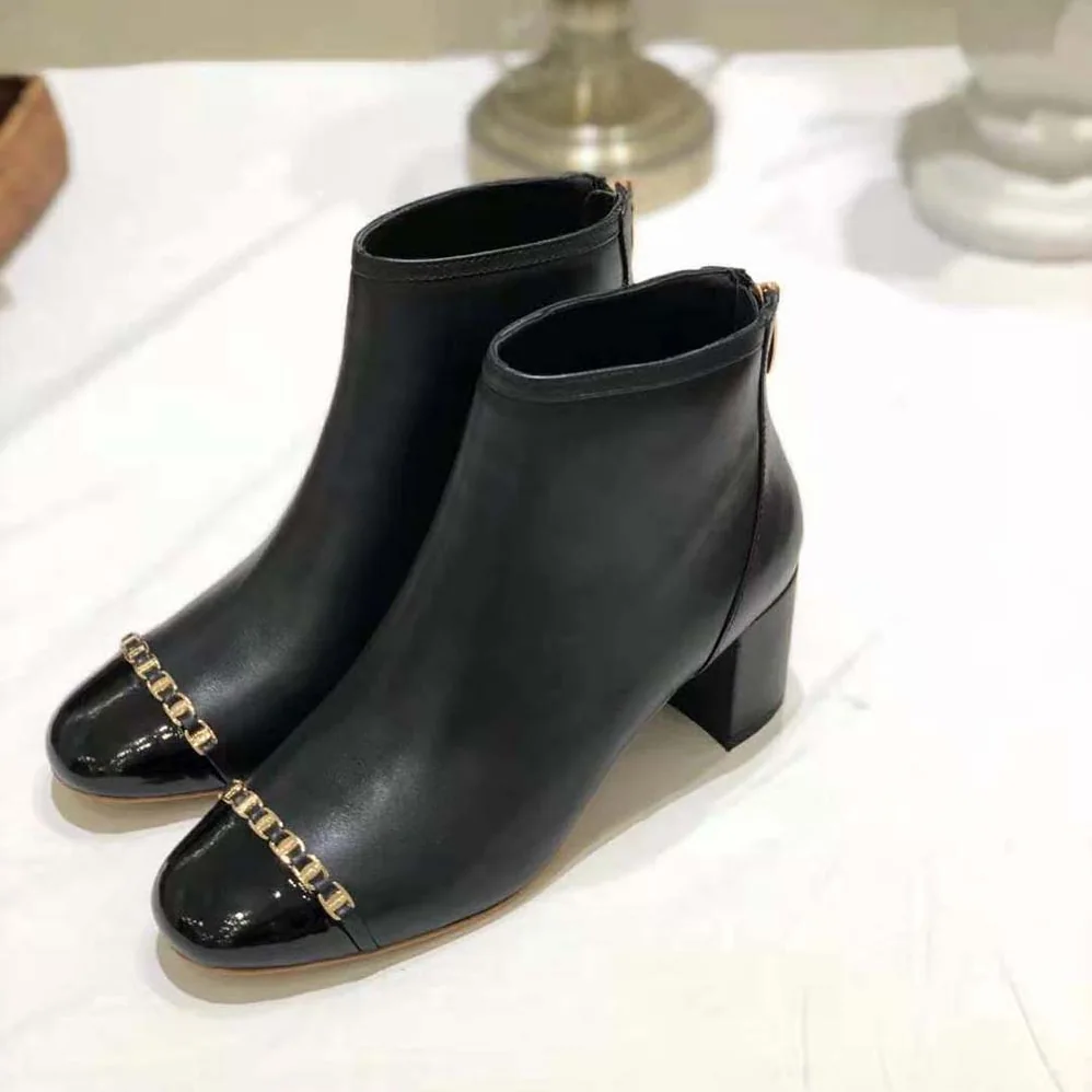 Salvatore Ferragamo Vara Chain Bootie in 70mm Heel for Women in Black