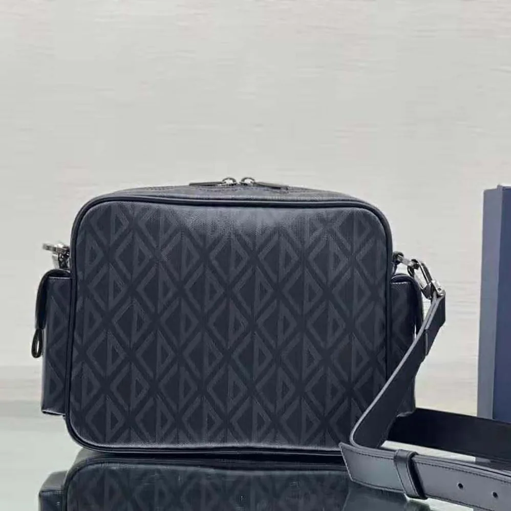 Dior Hit the Road Messenger Pouch Black CD Diamond Canvas and Smooth Calfskin for Men