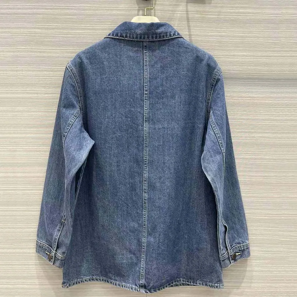 Celine Open-Collar Sweater in Pacific Sky Wash Denim for Women in Navy