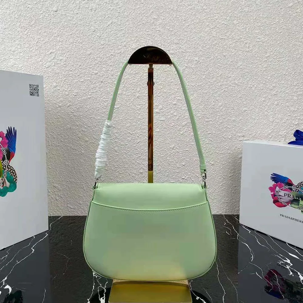 Prada Cleo Brushed Leather Dhoulder Bag with Flap for Women in Lime Prada Cleo Brushed Leather Dhoulder Bag with Flap for Women in Lime