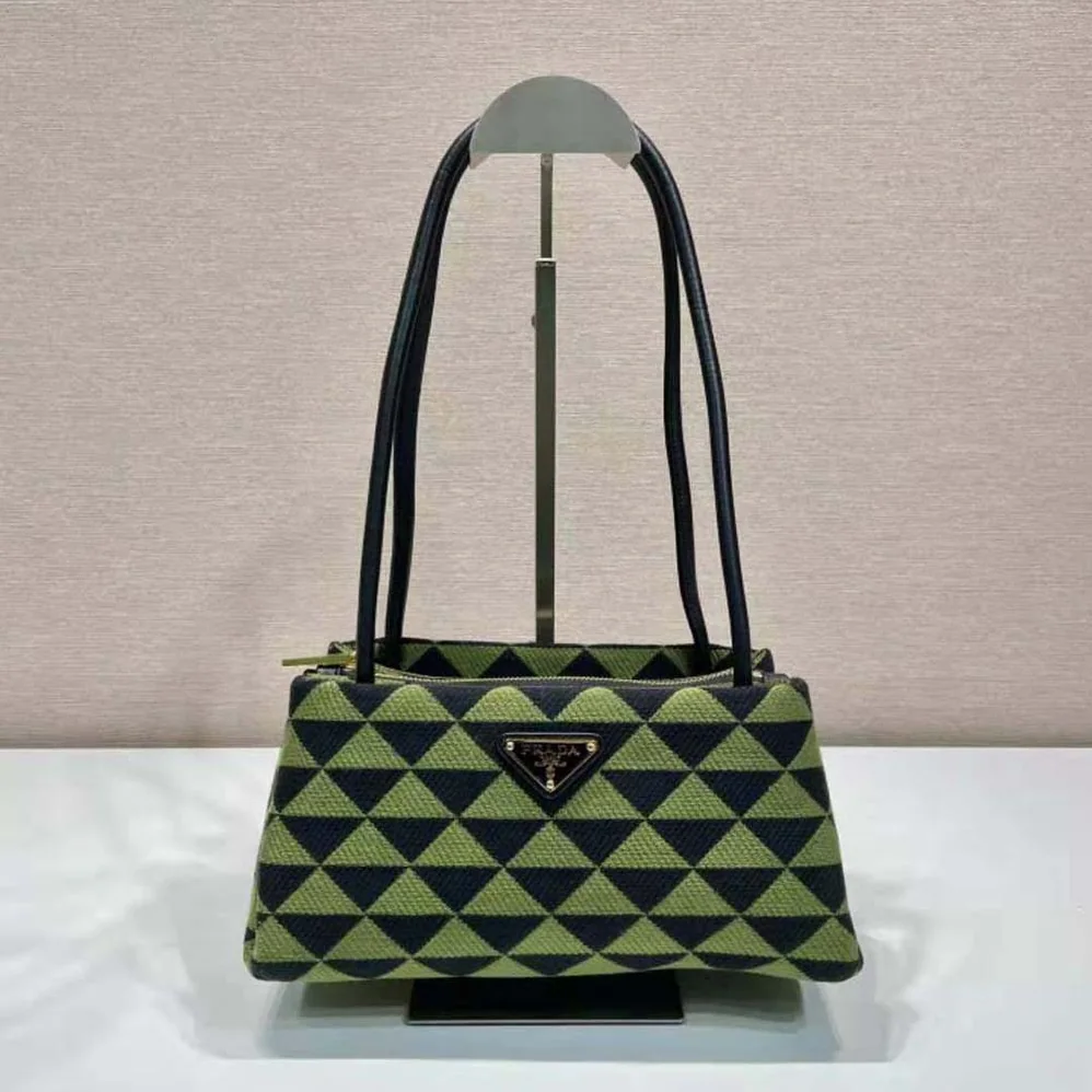Prada Small Embroidered Fabric Bag for Women in Green Prada Small Embroidered Fabric Bag for Women in Green