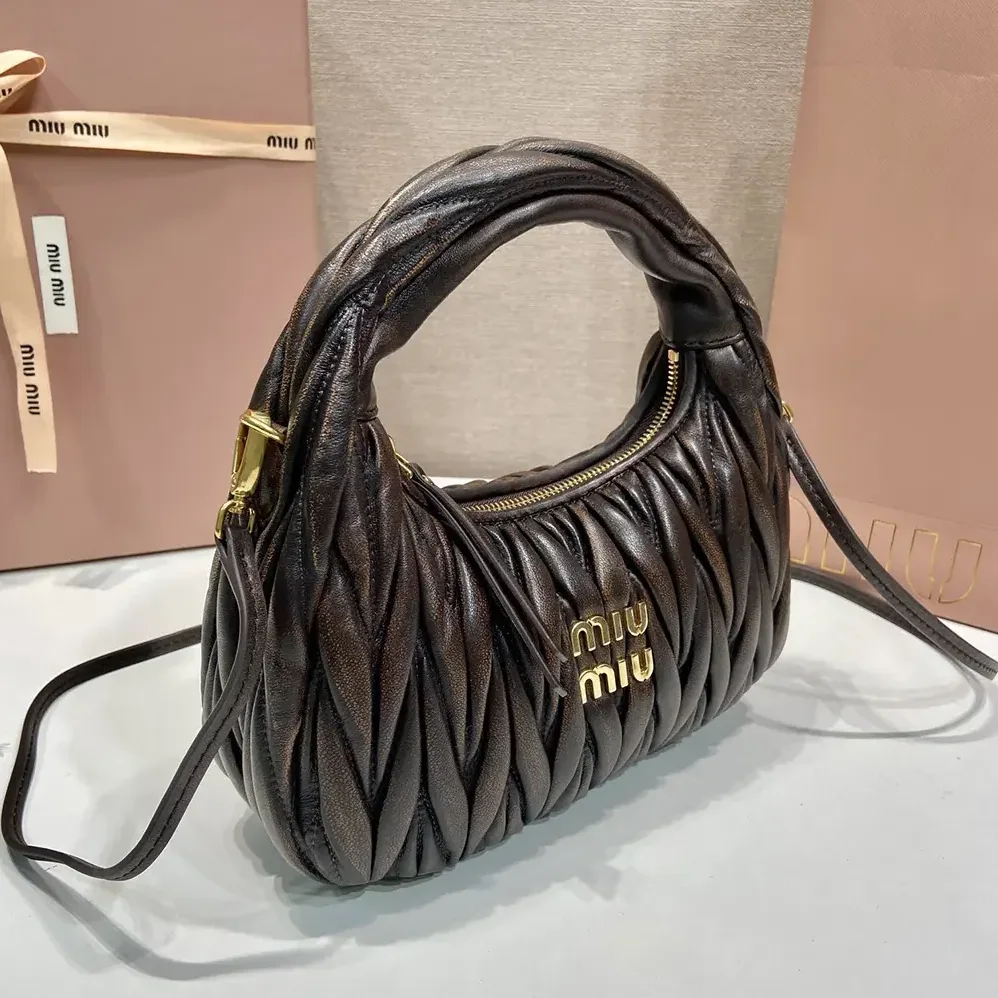 Miu Miu Wander Matelassé Nappa Leather Bag for Women in Coffee