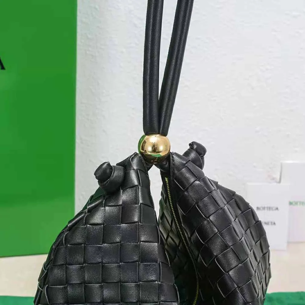 Bottega Veneta Turn Medium Intrecciato Leather Pouch with Adjustable Strap for Women in Black