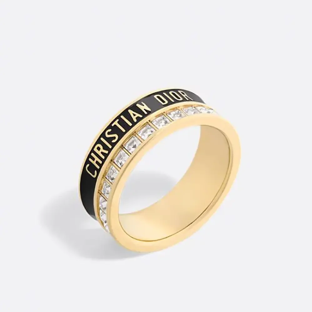 Dior Night Code Ring Gold-Finish Metal White Crystals and Black Lacquer for Women Dior Night Code Ring Gold-Finish Metal White Crystals and Black Lacquer for Women