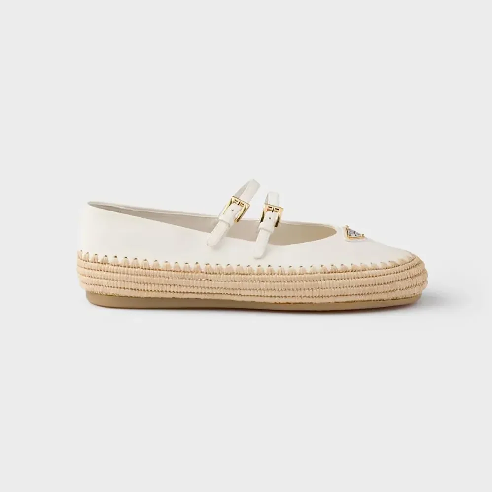 Prada Nappa Leather And Raffia Ballerinas for Women in White