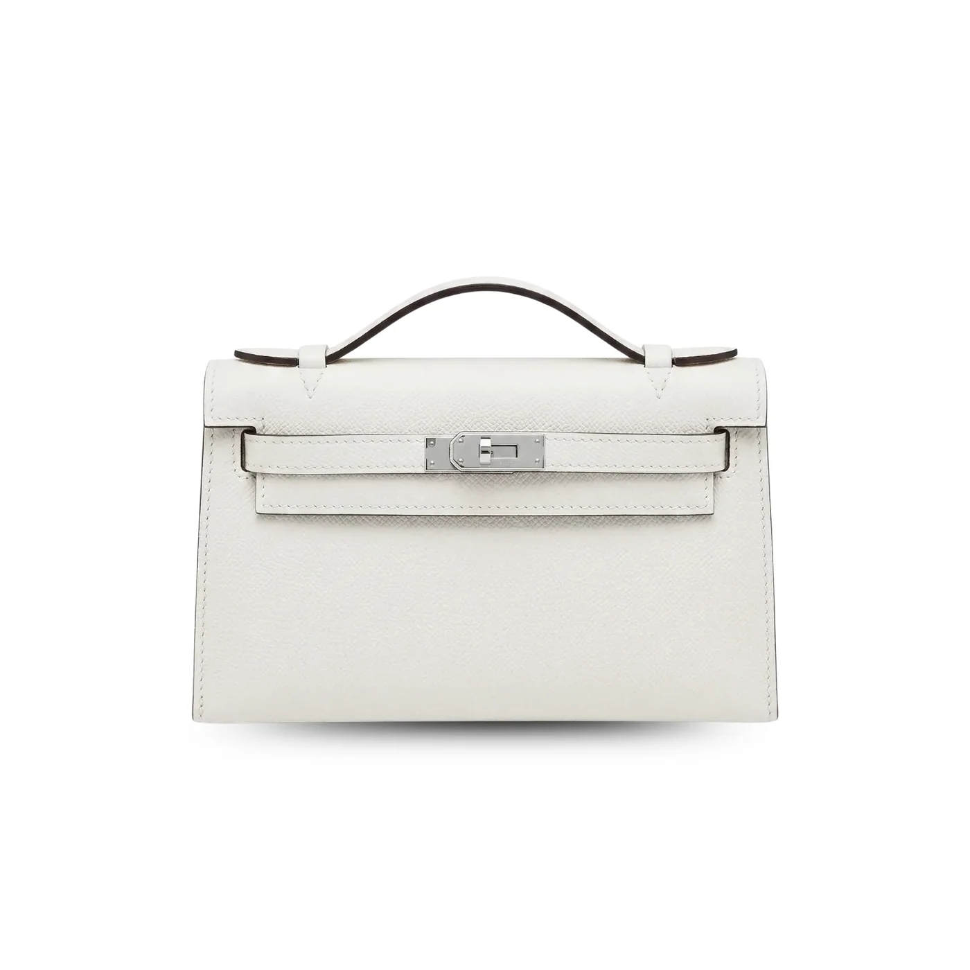 Hermes Kelly Pochette Top Handle Bag in Blanc Epsom Palladium Hardware