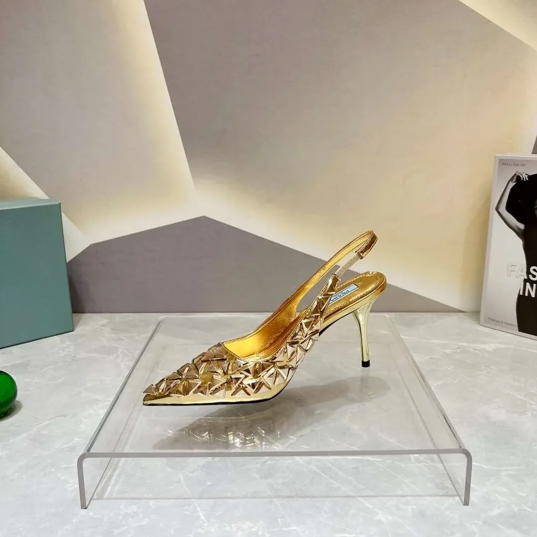 Prada Slingback Spike Pumps Gold