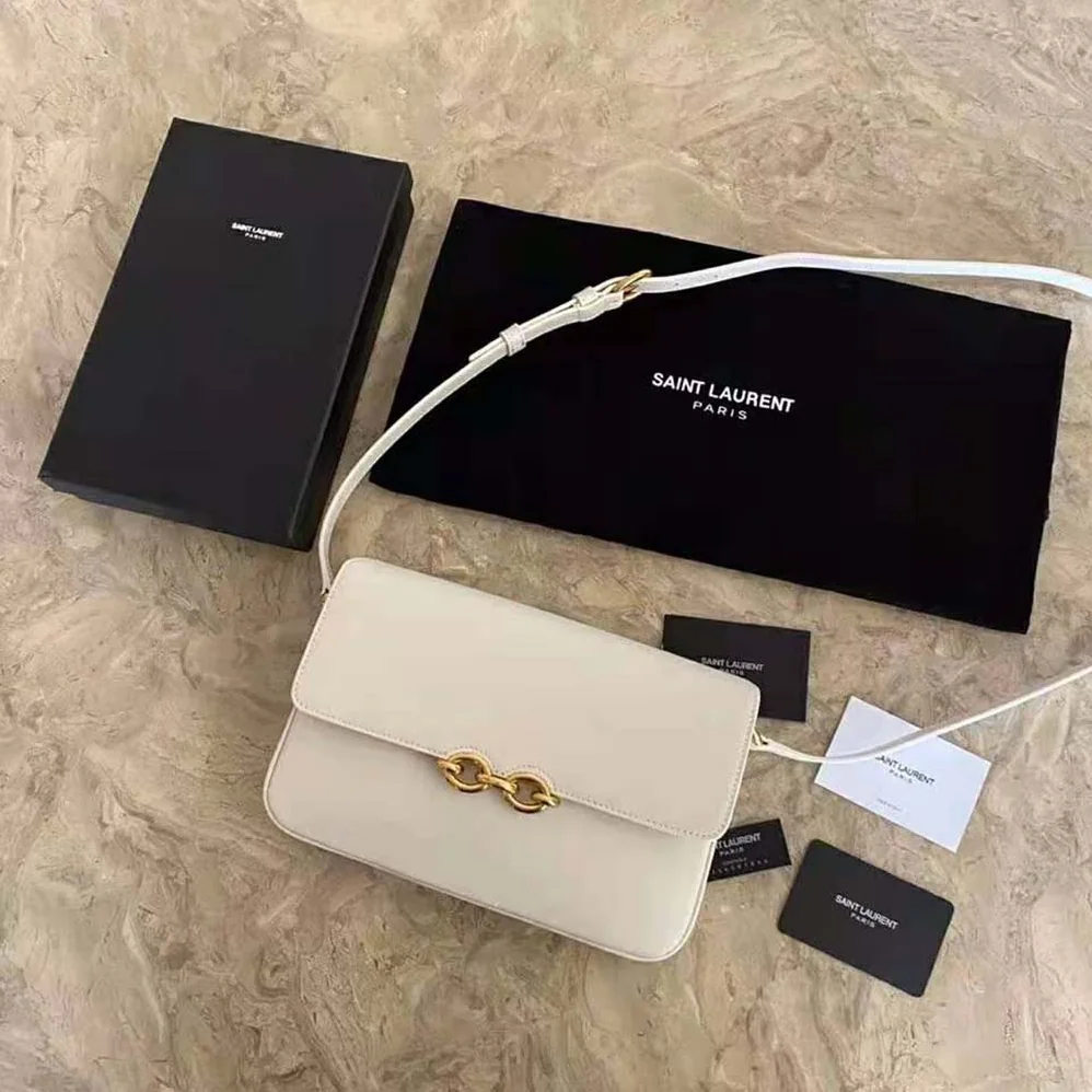 Saint Laurent YSL LE Maillon Satchel in Smooth Leather for Women in White Saint Laurent YSL LE Maillon Satchel in Smooth Leather for Women in White