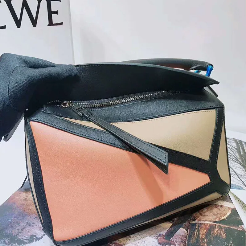Loewe Puzzle Graphic Small Bag Pink Tulip for Women in Mocca Loewe Puzzle Graphic Small Bag Pink Tulip for Women in Mocca