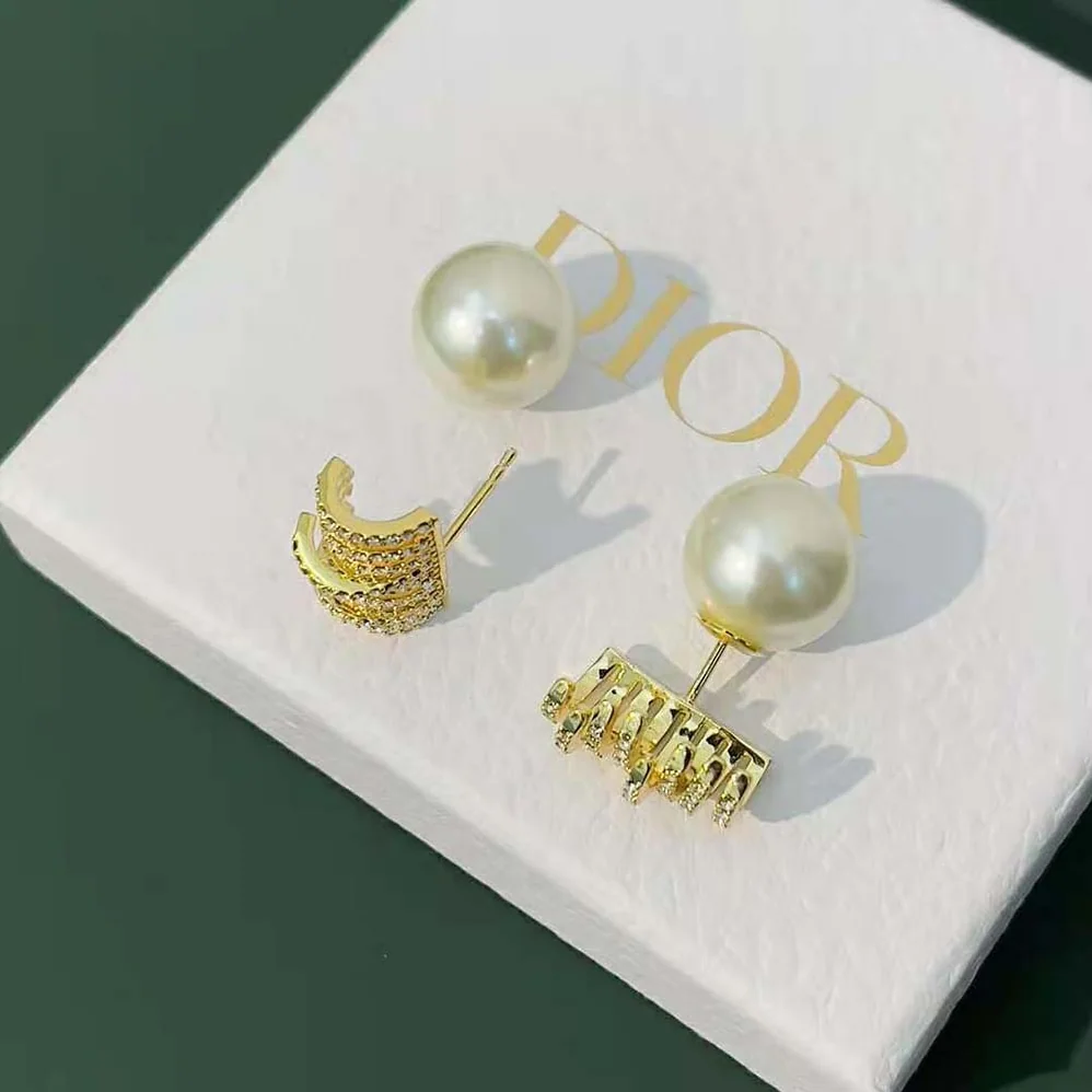Dior Tribales Earrings Gold-Finish Metal with White Resin Pearls and White Crystals for Women Dior Tribales Earrings Gold-Finish Metal with White Resin Pearls and White Crystals for Women