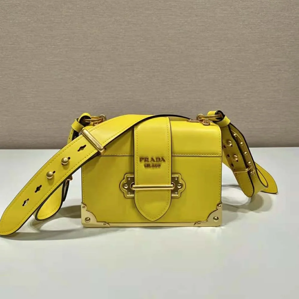 Prada Woen Cahier Leather Bag in Yellow