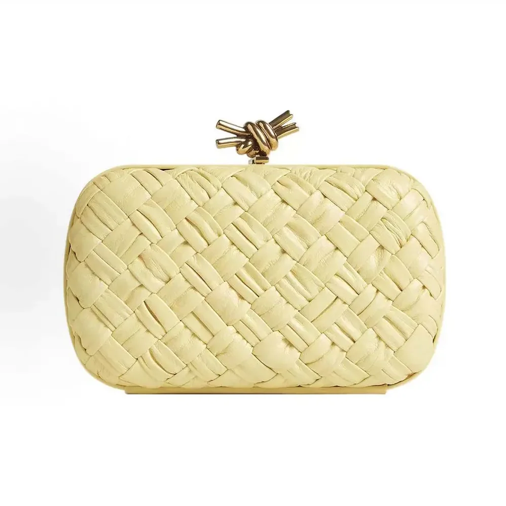 Bottega Veneta Knot Minaudière Clutch in Calfskin Leather for Women in Yellow Bottega Veneta Knot Minaudière Clutch in Calfskin Leather for Women in Yellow