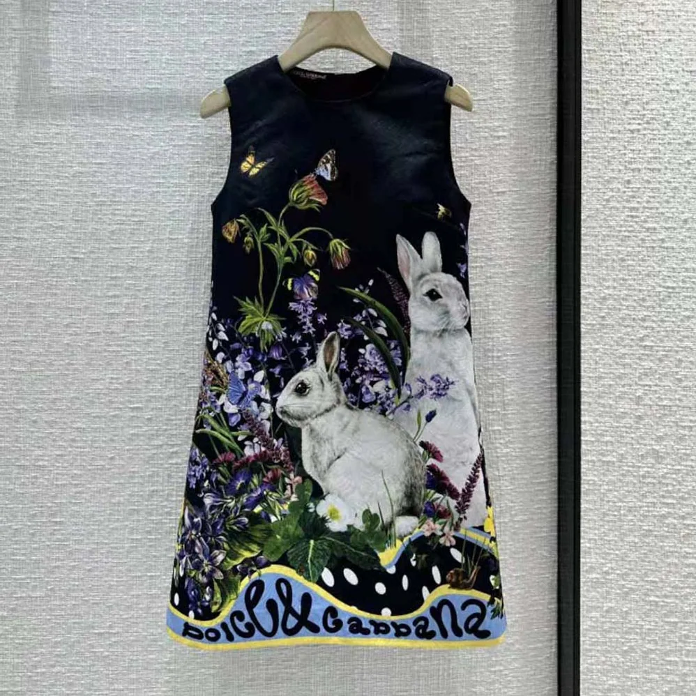 Dolce Gabbana D&G Rabbit-Print Brocade A for Women in Line Dress Dolce Gabbana D&G Rabbit-Print Brocade A for Women in Line Dress