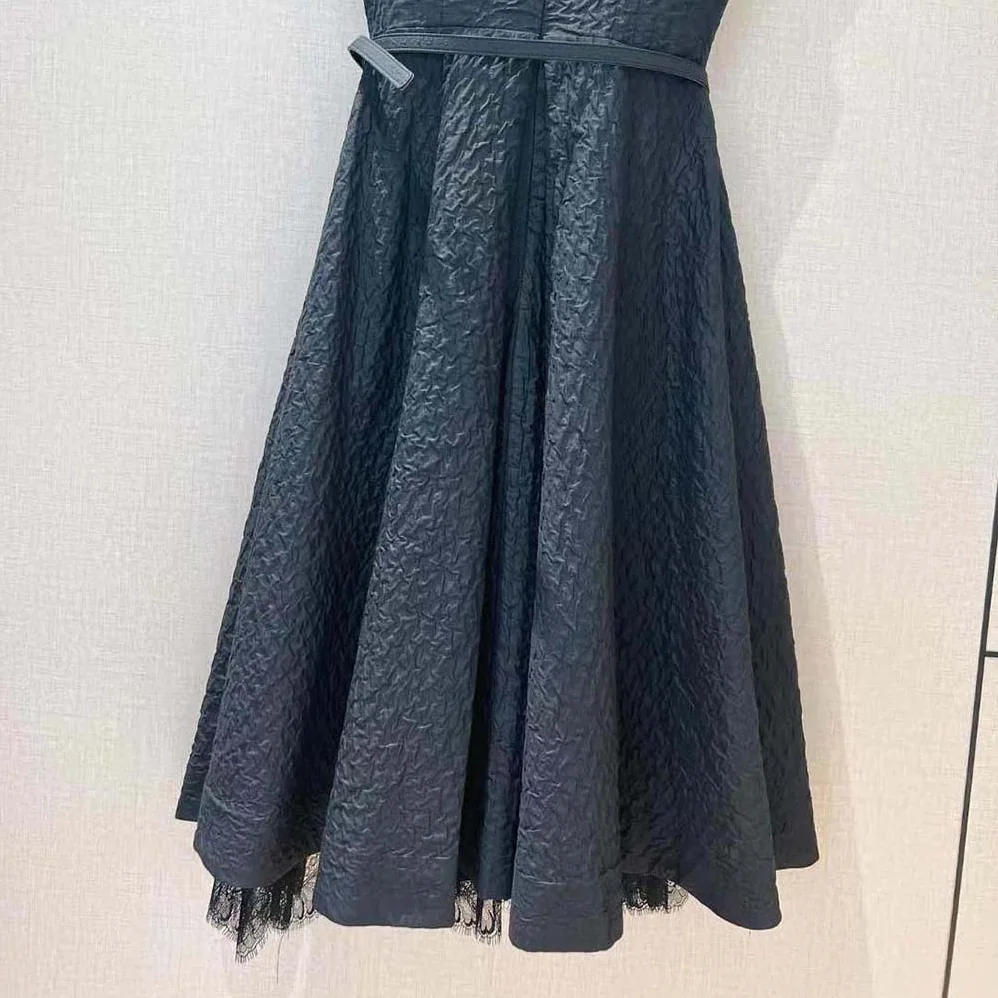 Dior Dress with Belt Black Cloqué Technical Fabric for Women