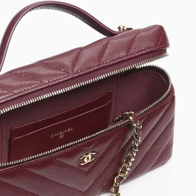 Chanel Vanity Top Handle Bag in Dark Burgundy Gold Hardware
