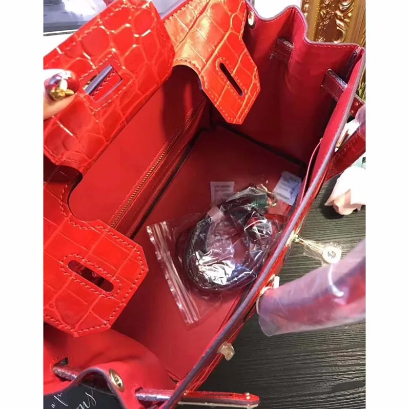 Hermes Birkin 30 Bag in Alligator Leather with Gold Hardware in Red