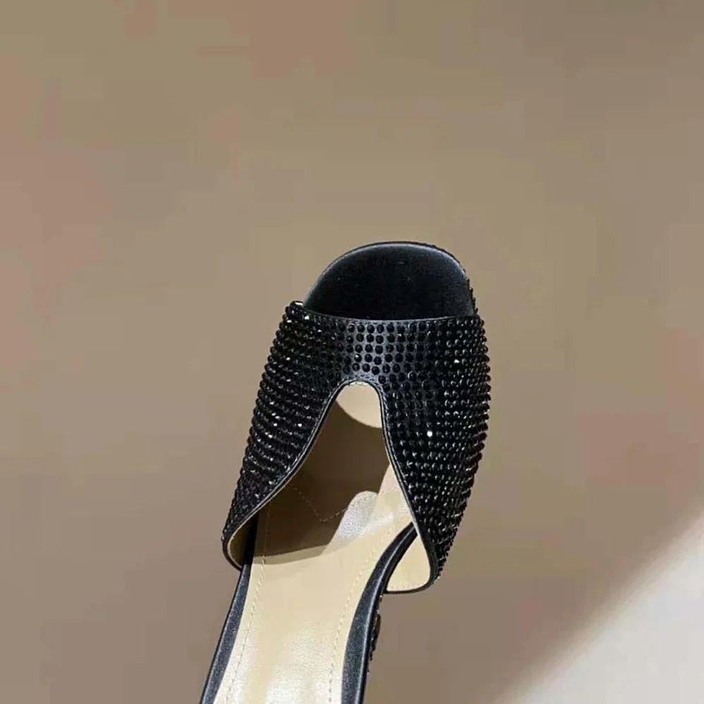 Miu Miu Satin Platform Sandals with Crystals for Women in Black