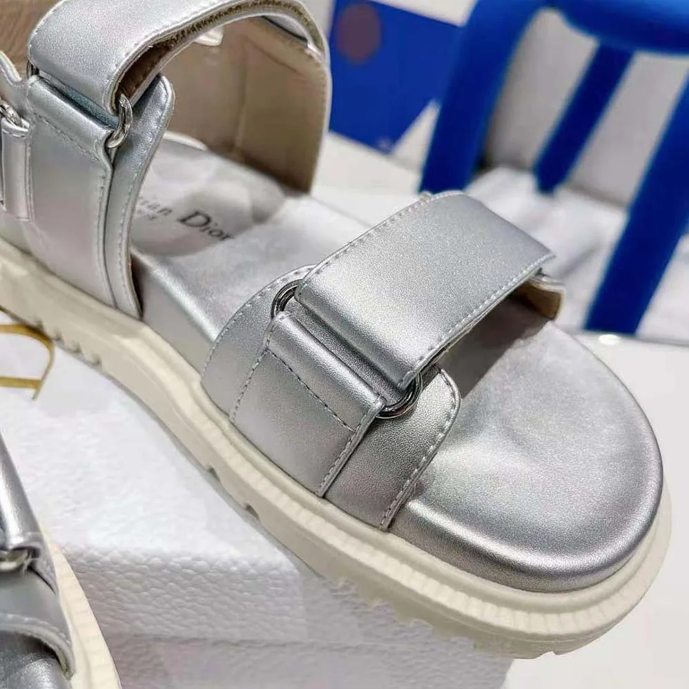 Dior Dioract Sandal Silver for Women in Tone Shiny Laminated Calfskin
