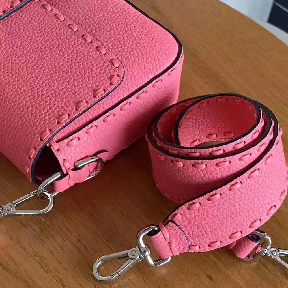 Fendi Baguette Pink Selleria Bag with Oversized Topstitching for Women