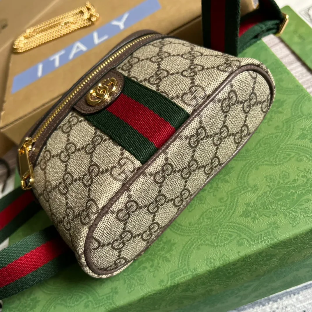 Gucci Ophidia Belt Bag With Web Beige/Ebony Soft GG Supreme Canvas /