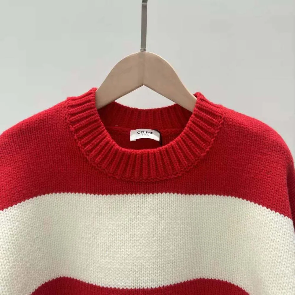 Celine Crew Neck Sweater in Wool Cashmere and Silk for Men in Red