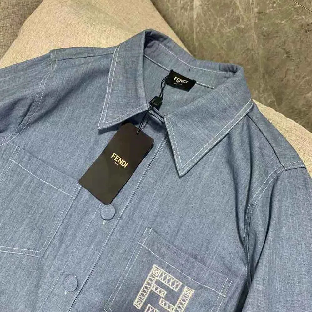 Fendi Light Blue Chambray Chirt for Women