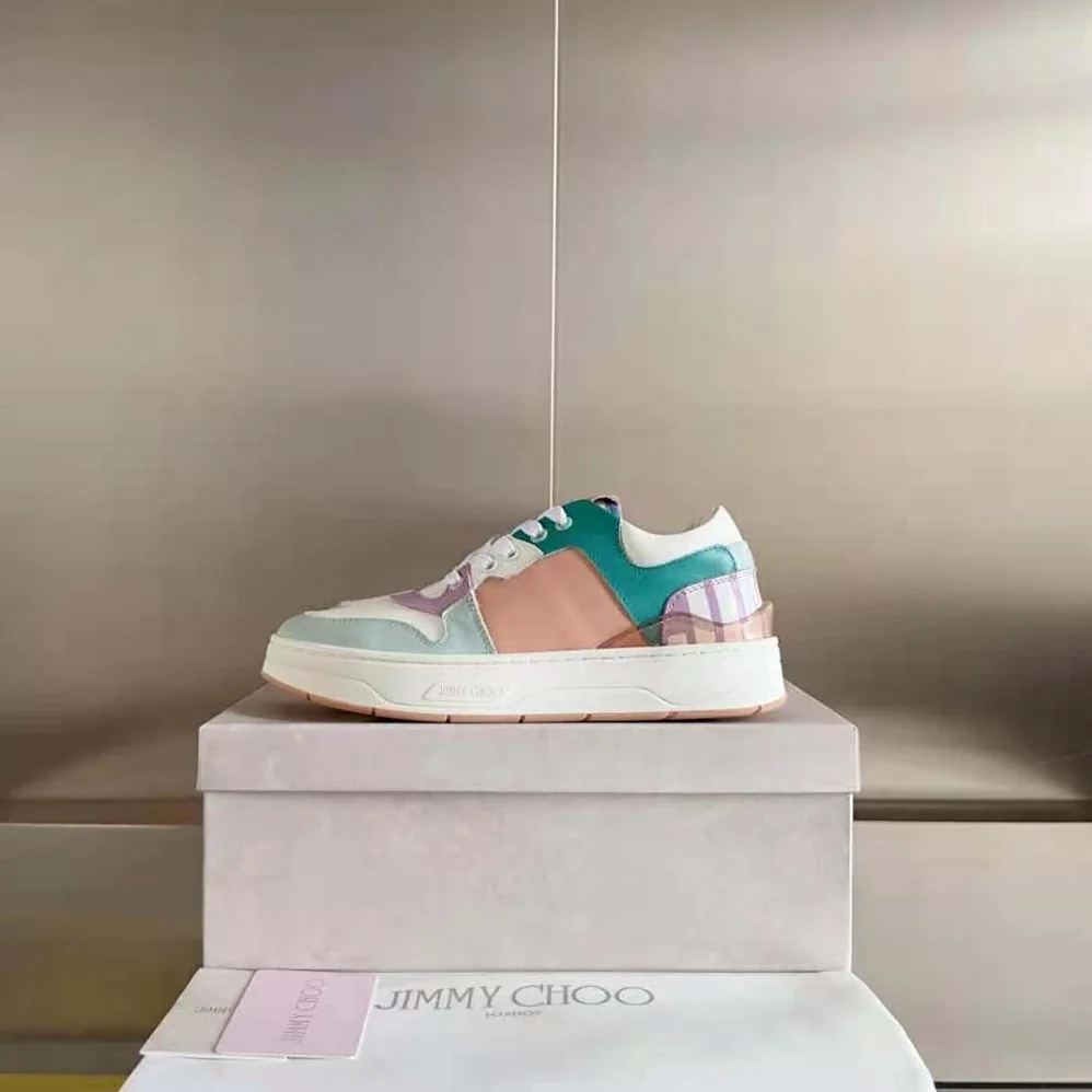 Jimmy Choo Florent/F Powder Pink and Pastel Mix Leather Trainers for Women Jimmy Choo Florent/F Powder Pink and Pastel Mix Leather Trainers for Women