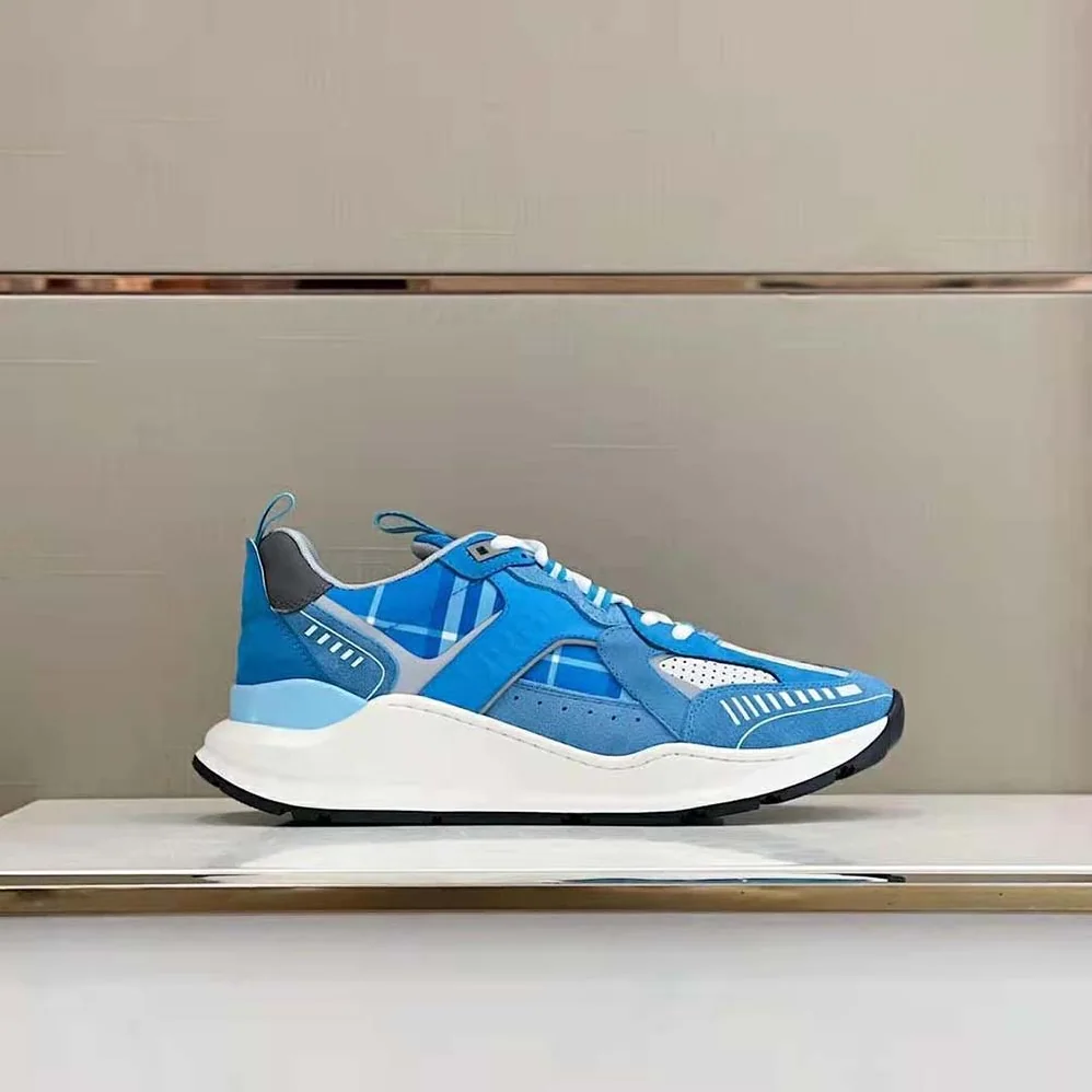 Burberry Leather Suede and Check Sneakers for Men in Blue Burberry Leather Suede and Check Sneakers for Men in Blue