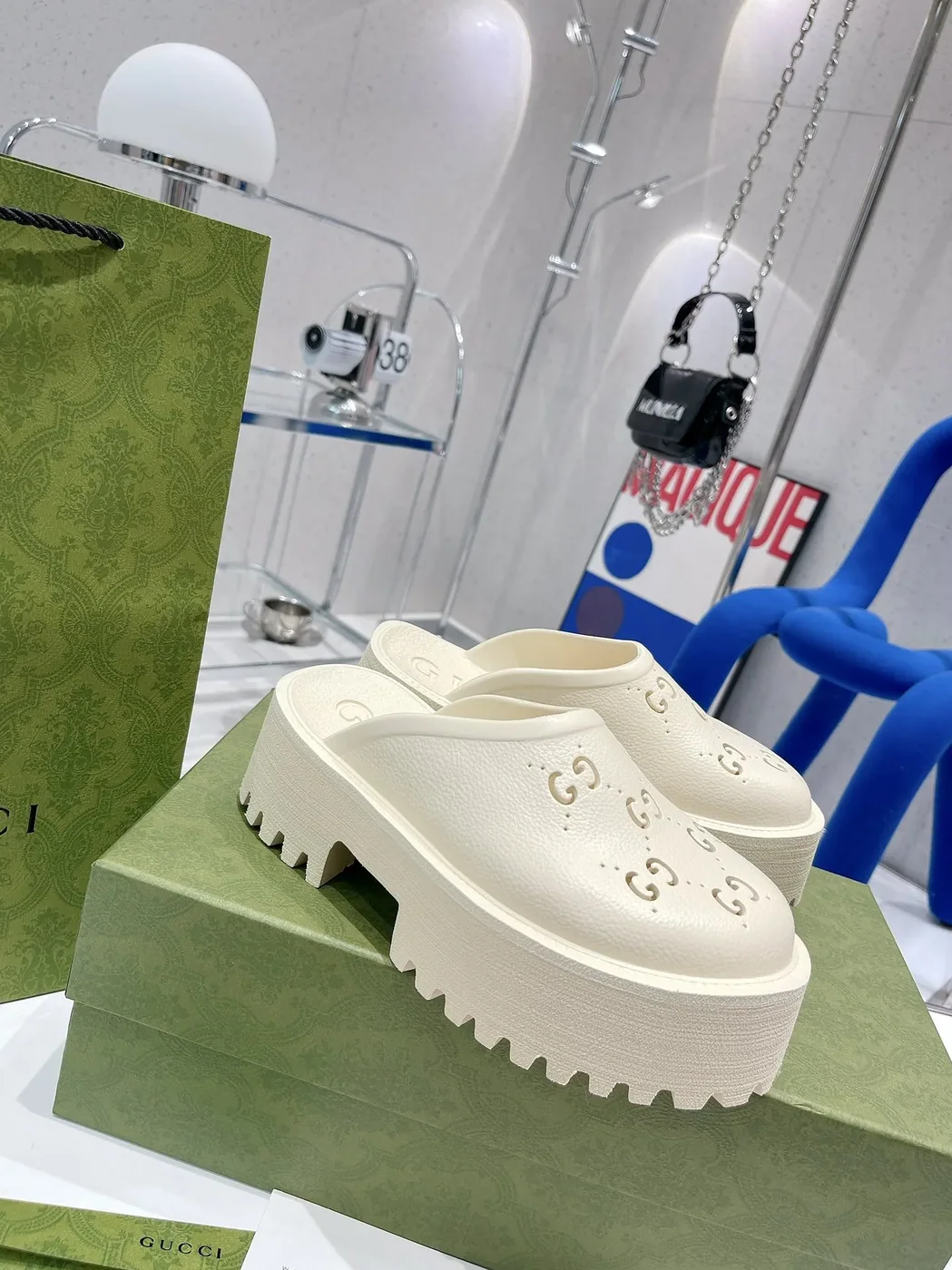 Gucci Platform Perforated G Sandal Yellow for Women