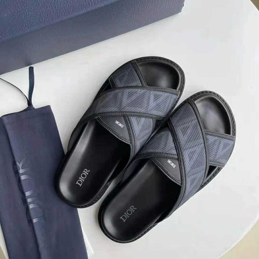 Dior Aqua Sandal Black CD Diamond Canvas for Men Dior Aqua Sandal Black CD Diamond Canvas for Men