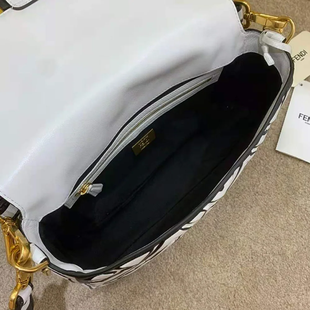 Fendi Baguette White Nappa Leather FF Print Bag for Women Fendi Baguette White Nappa Leather FF Print Bag for Women