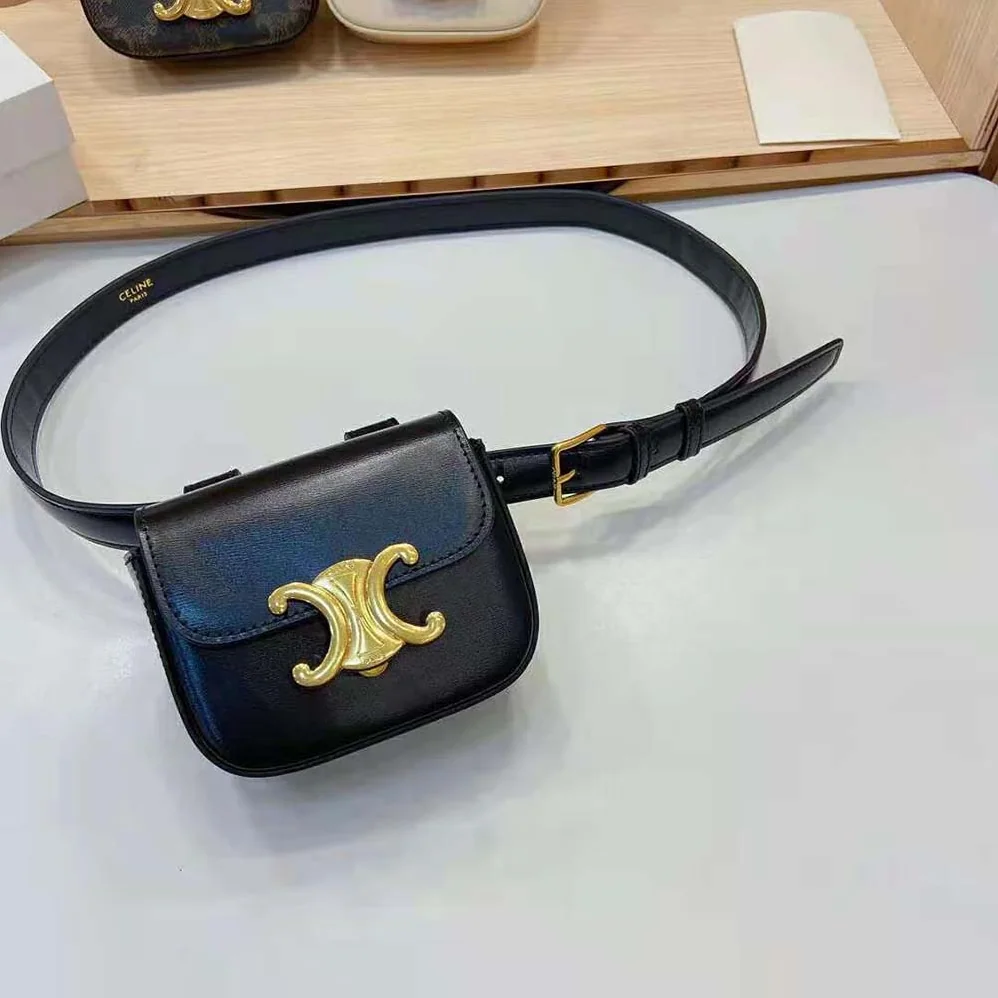 Celine Belt Bag Triomphe Belt in Shiny Calfskin for Women in Black