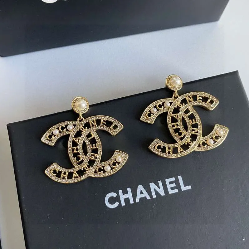 Chanel CC Letter Earrings Gold