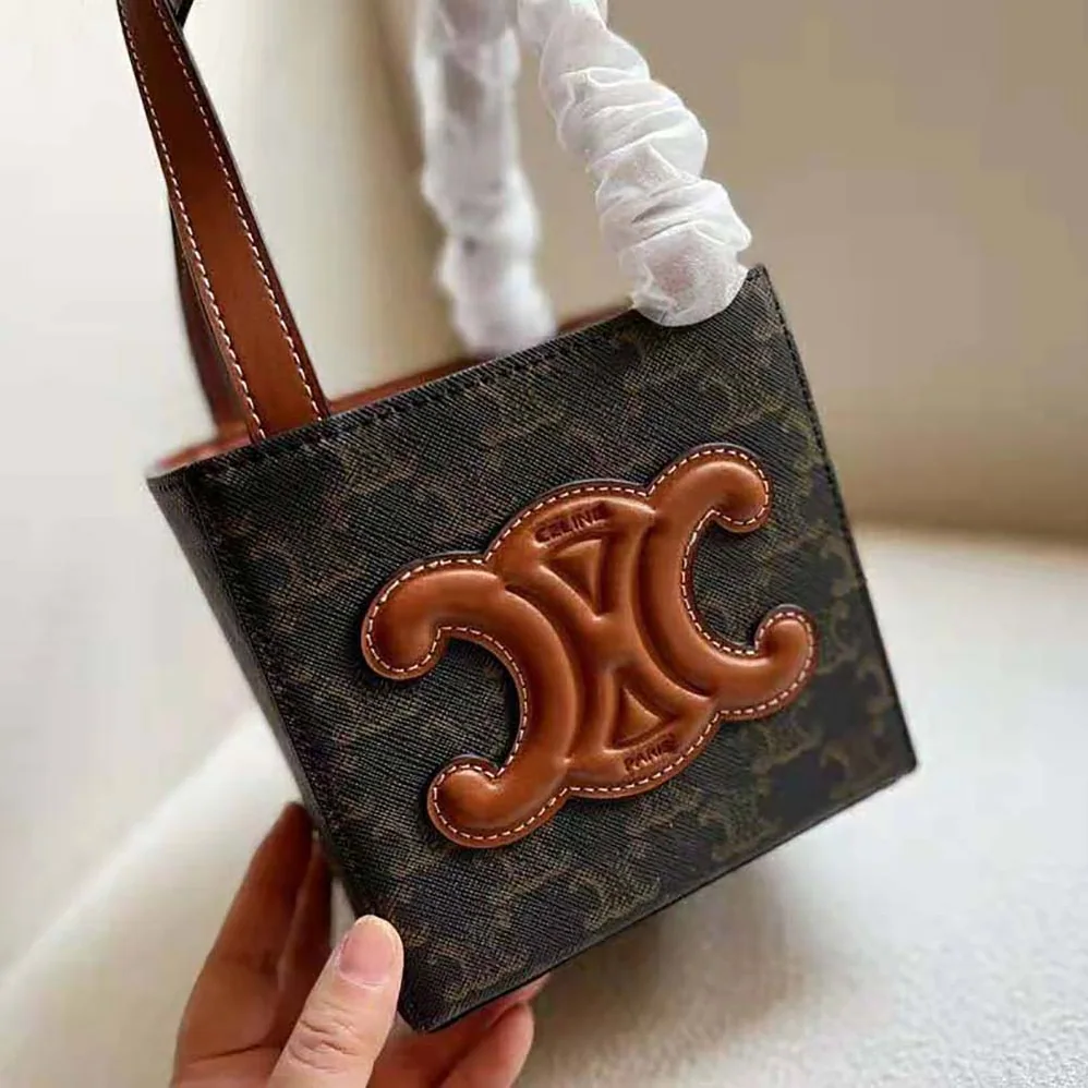 Celine Cube Bag Cuir Triomphe in Triomphe Canvas and Calfskin for Women
