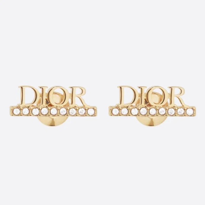 Dior Dio(r)evolution Stud Earrings Gold-Finish Metal and White Crystals for Women