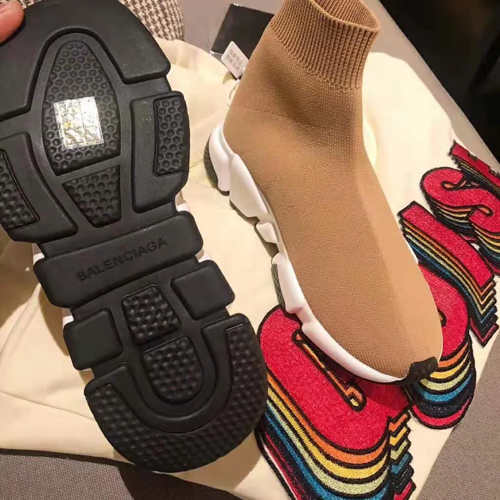Balenciaga Speed Trainers in Knit and Balenciaga Logo for Women in Sandy