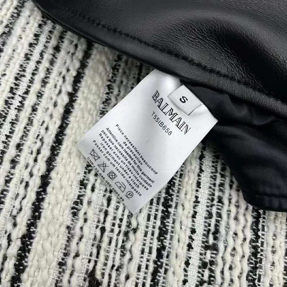 Balmain Leather Overshirt with Lace for Women in up Details