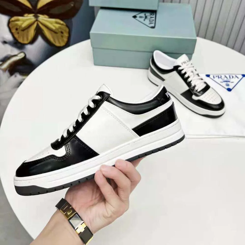 Prada Downtown Leather Sneakers for Women in White
