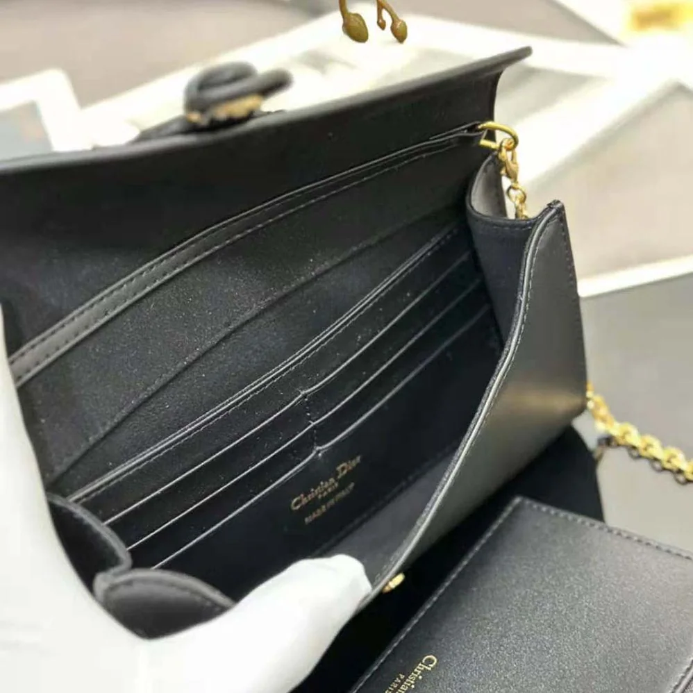 Dior Bobby East-west Pouch with Chain Black Smooth Calfskin for Women
