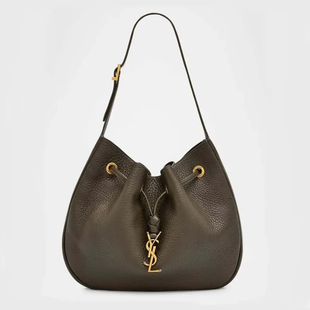 Saint Laurent YSL Paris VII Small Hobo in Grained Leather for Women in Dark Green