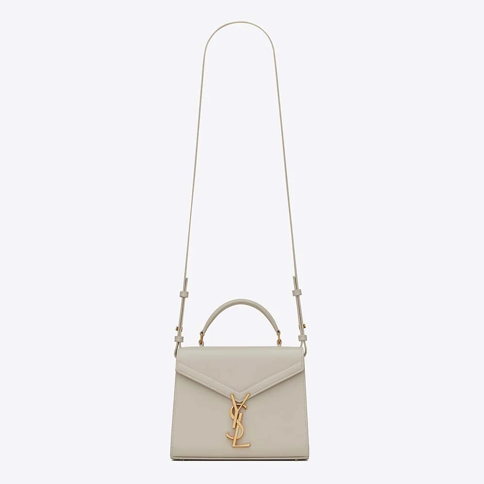 Saint Laurent YSL Cassandra Mini Top Handle Medium Bag in Grain DE Poudre Embossed Leather for Women