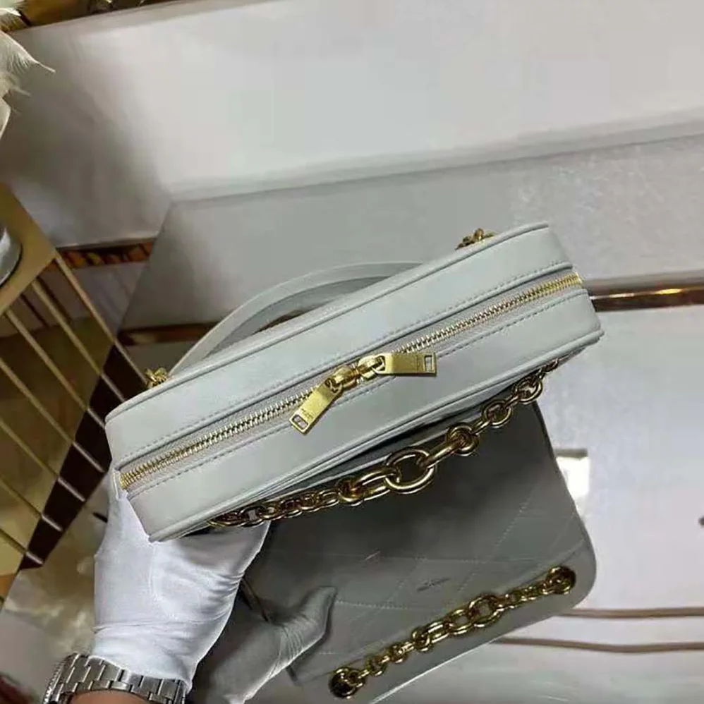 Saint Laurent YSL Le Maillon Small Chain Bag in Quilted Lambskin for Women in White