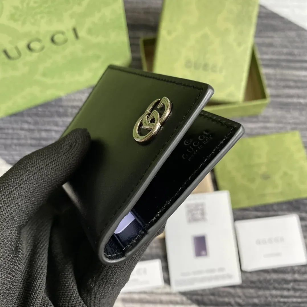 Gucci GG Marmont Card Case Black with Silver Hardware /