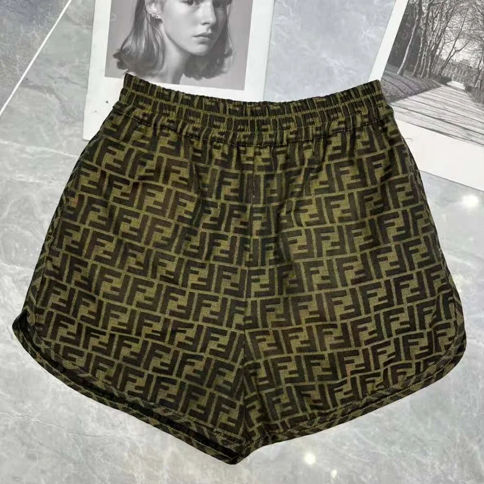 Fendi Brown Canvas Shorts with an Elasticated Waist and Side Slits in the Hem for Women