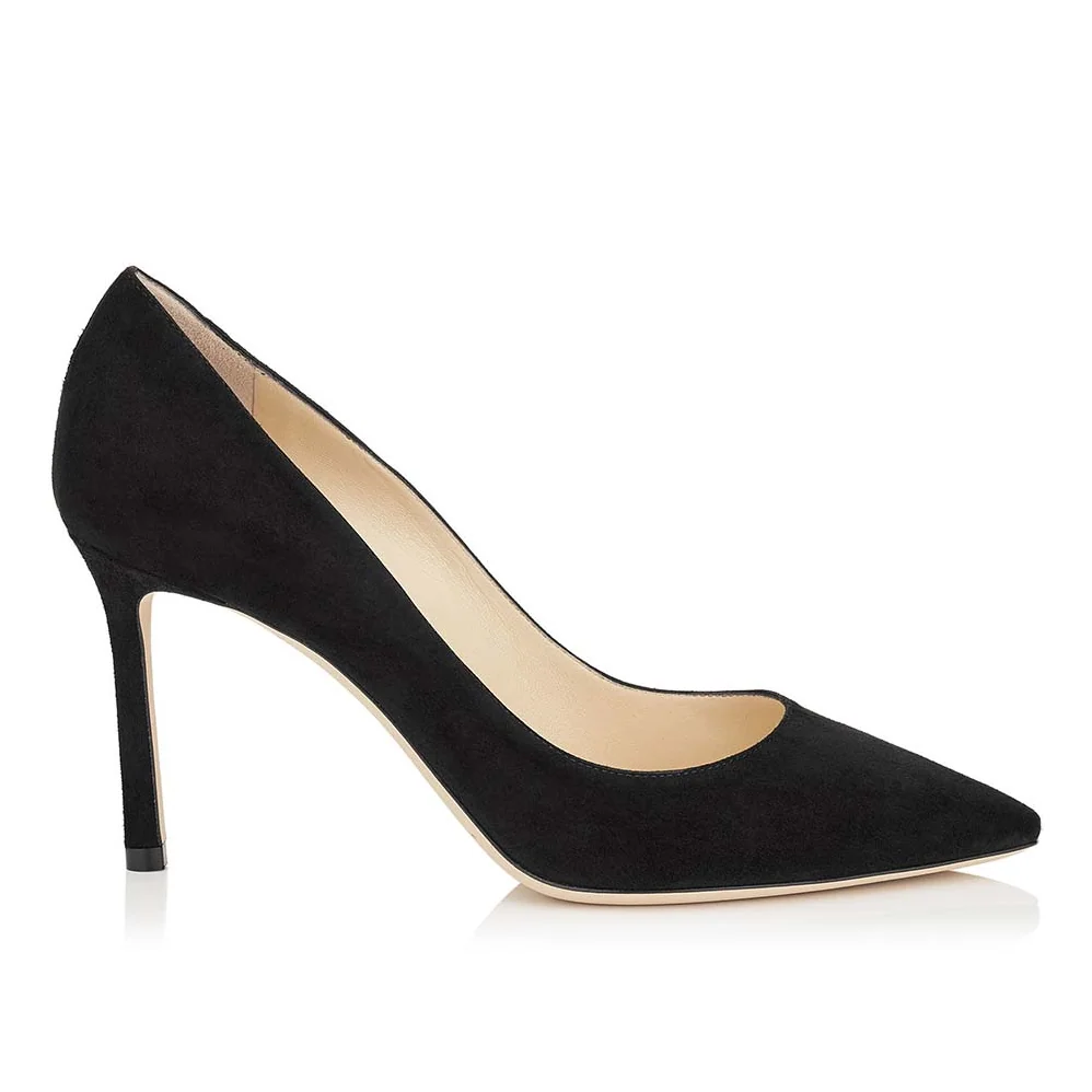 Jimmy Choo Shoes Romy 85 Opal Suede Pointy Toe Pumps for Women in Black