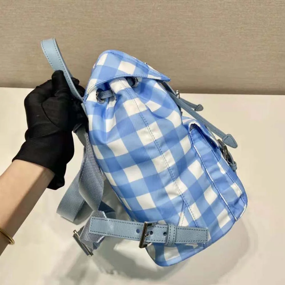 Prada Small Printed Re-Nylon Backpack for Women in Blue Prada Small Printed Re-Nylon Backpack for Women in Blue