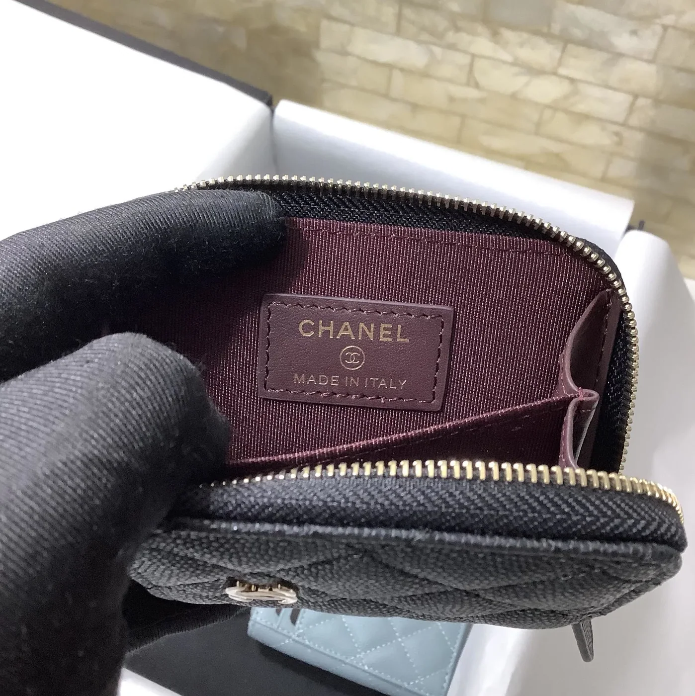 Chanel CO-CO Small Card Holder Wallet Black Gold Hardware /