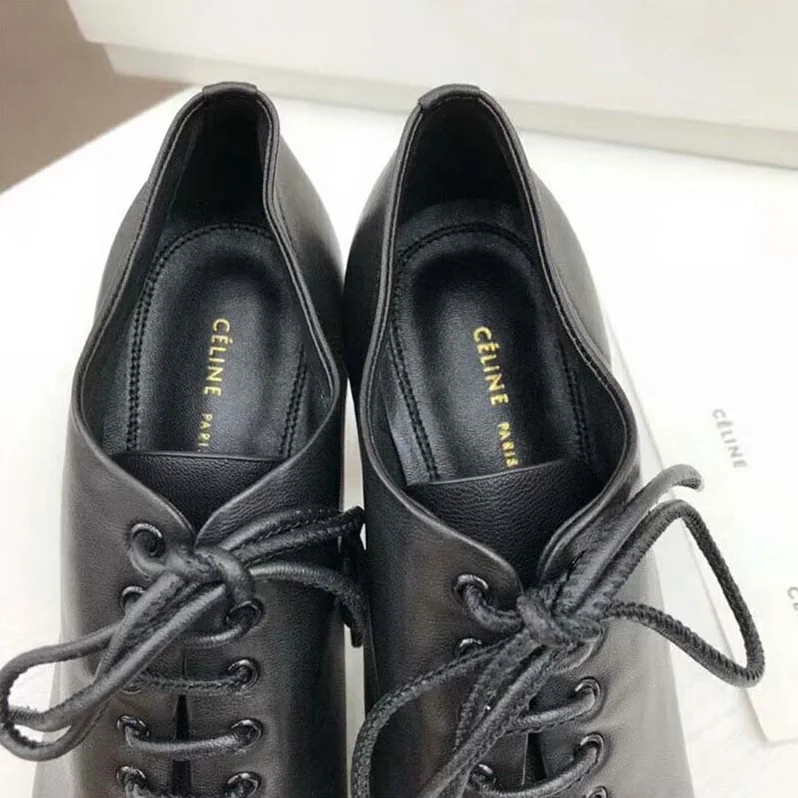 Celine Shoes Soft Dance Lace-up Loafer in Nappa Lambskin 80mm Heel for Women in Black Celine Shoes Soft Dance Lace-up Loafer in Nappa Lambskin 80mm Heel for Women in Black