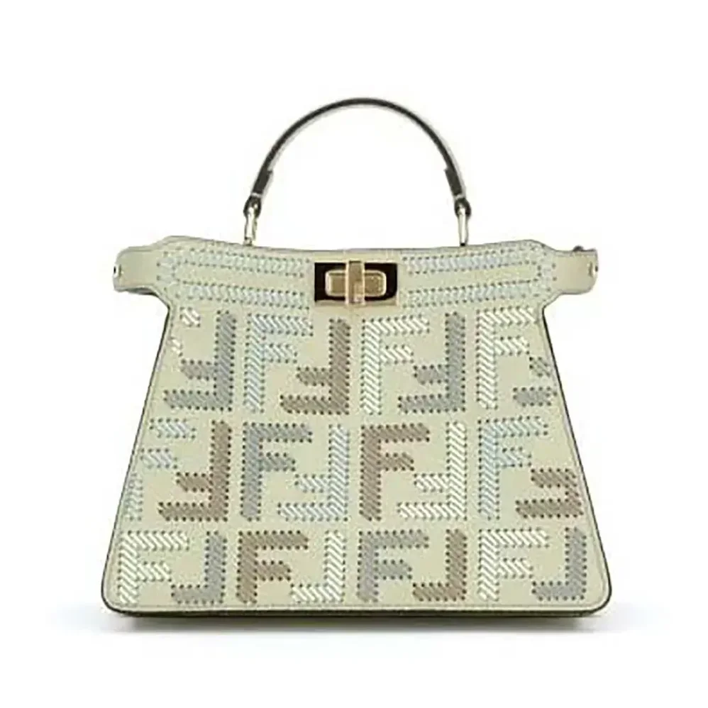 Fendi Peekaboo ISeeU Mini Leather Bag with FF Interlacing for Women Fendi Peekaboo ISeeU Mini Leather Bag with FF Interlacing for Women