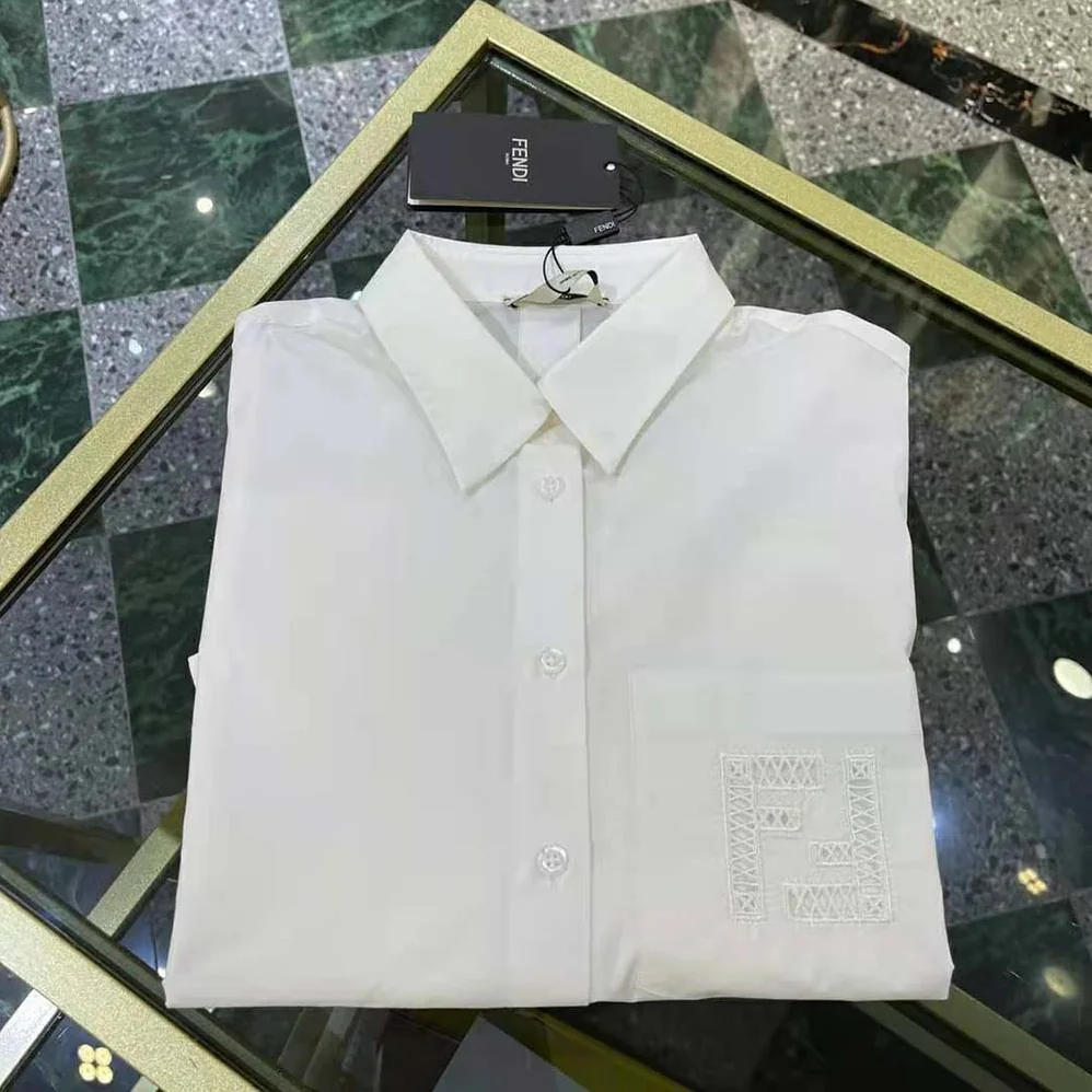 Fendi White Poplin Shirt with Classic Collar and Breast Pocket for Women Fendi White Poplin Shirt with Classic Collar and Breast Pocket for Women